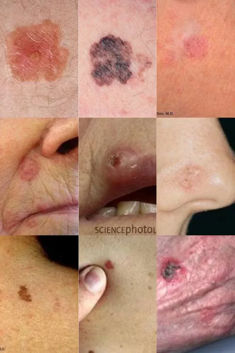 Chart showing the main types of skin cancer and what to look for